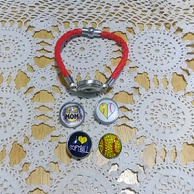 Softball Mom Snap Buttons With Snap Bracelet